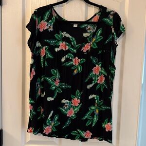 Old Navy Tropical Printed Blouse v-neck